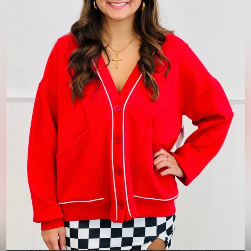 NWOT Rae Mode Scuba Red Cardigan. - Picture 2 of 5
